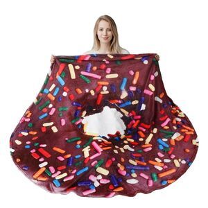 Novelty Giant Food Blanket Throw Round Coffee Glazed Donut 58” Diameter